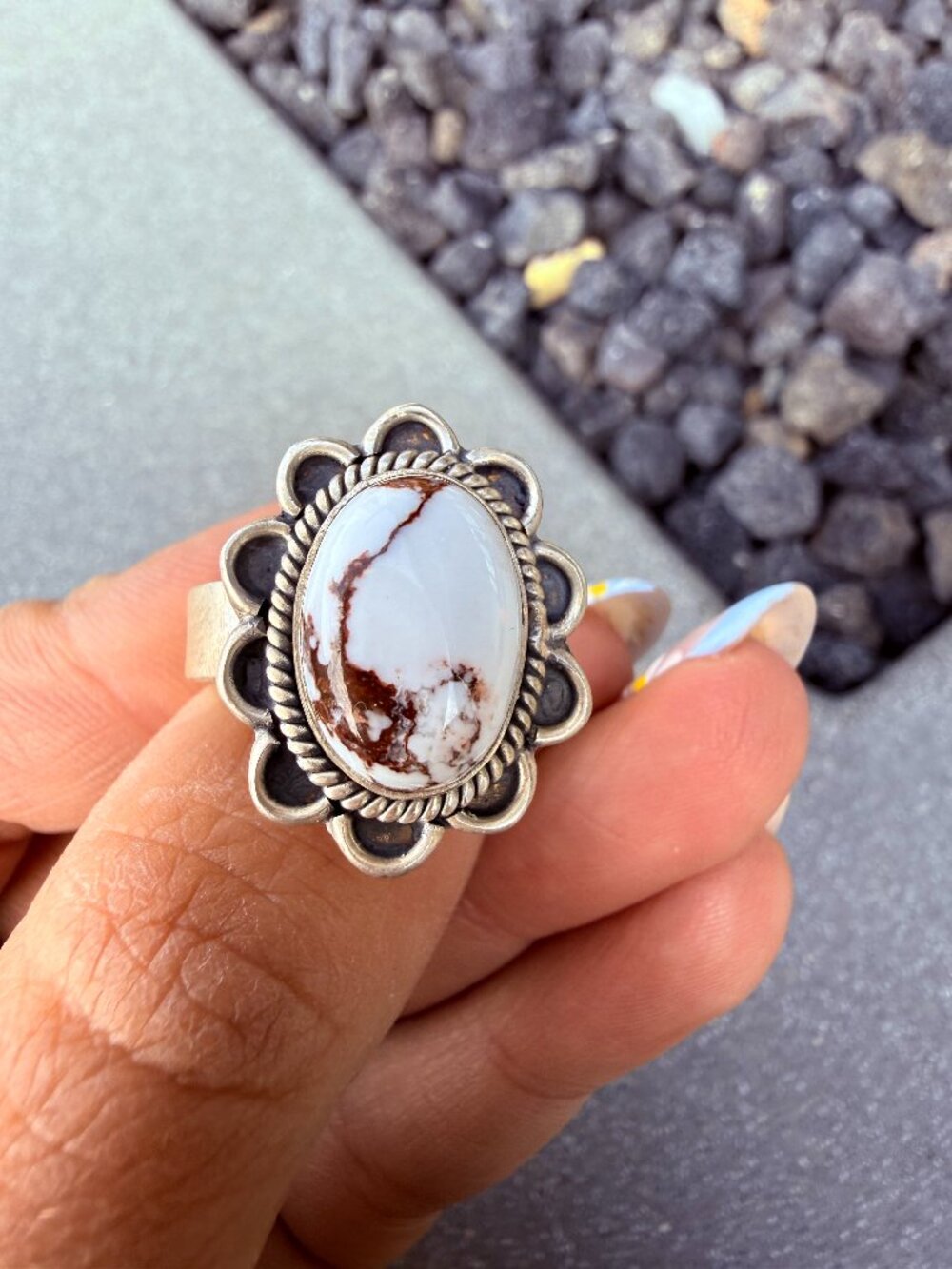 Wild Horse Turquoise Sterling Silver Flower Ring | Adjustable Size 5–9